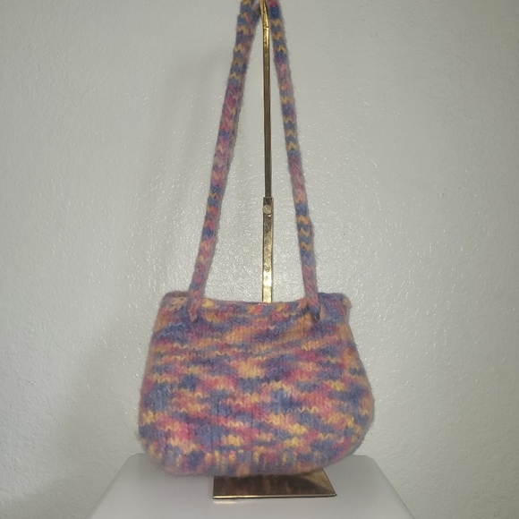 NWOT MulticolorHand-Knitted Felt Merino Wool Women's  Double Handle Bag - Picture 1 of 9
